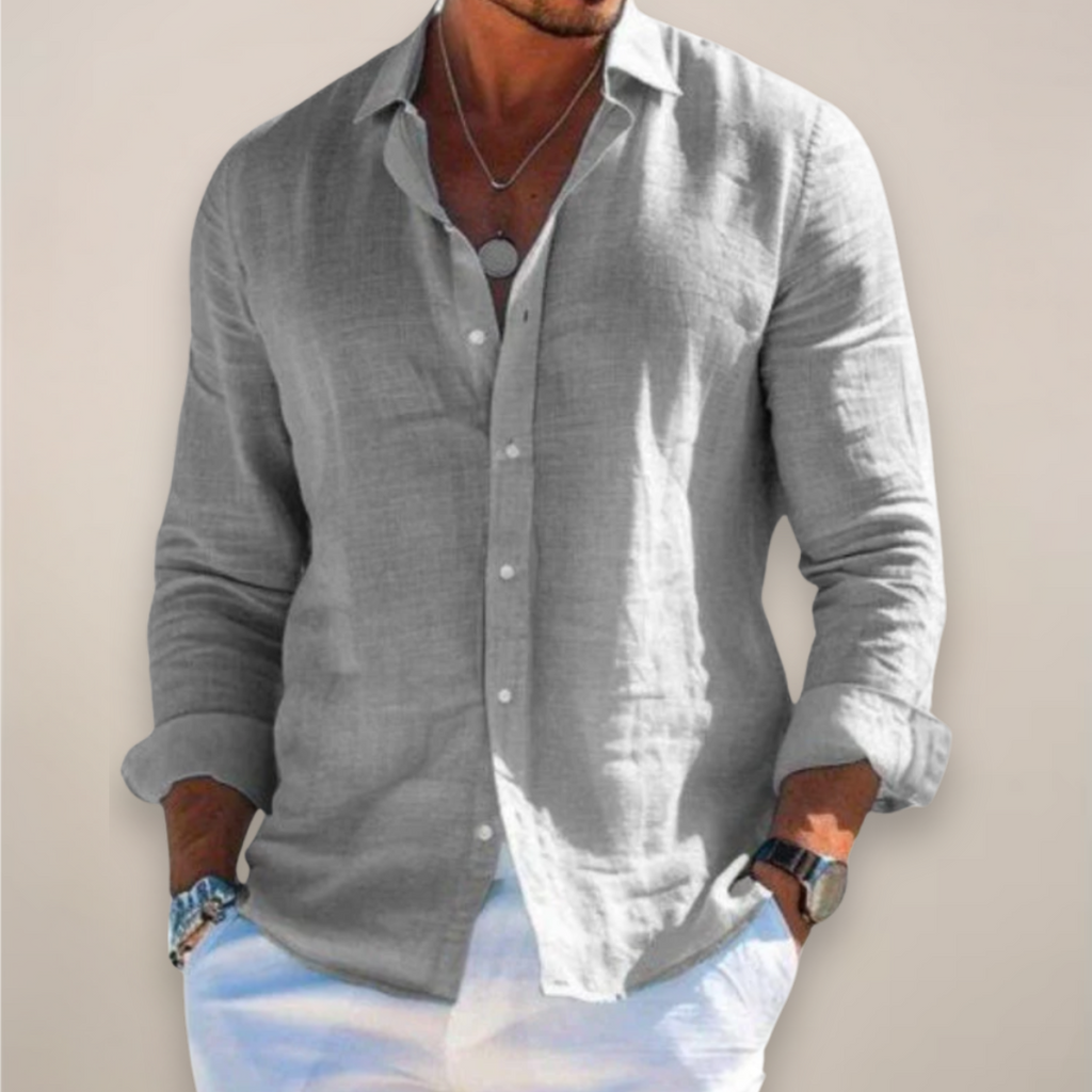 Casual Linen-Blend Shirt with Button-Front and Classic Point Collar
