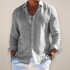 Casual Linen-Blend Shirt with Button-Front and Classic Point Collar