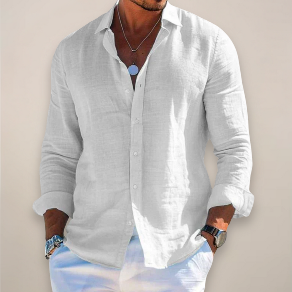 Casual Linen-Blend Shirt with Button-Front and Classic Point Collar