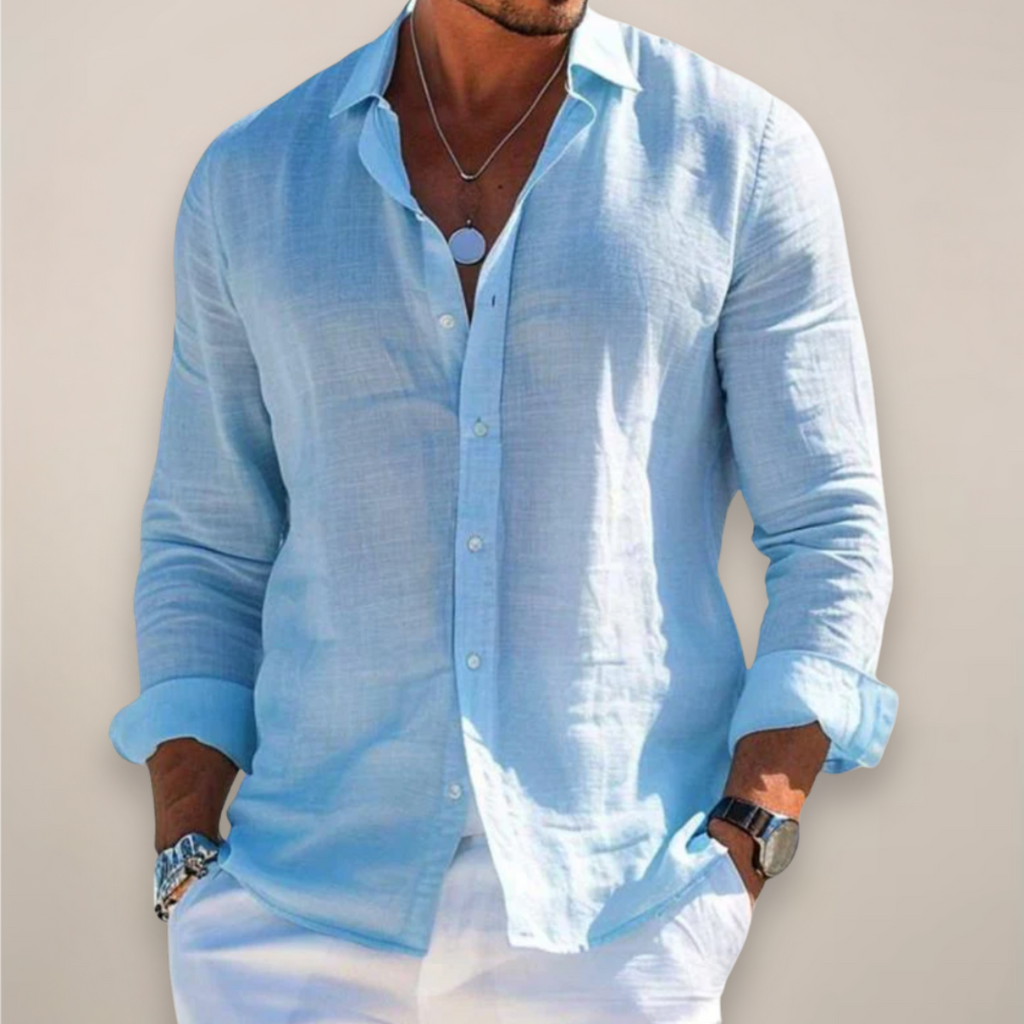 Casual Linen-Blend Shirt with Button-Front and Classic Point Collar