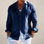 Casual Linen-Blend Shirt with Button-Front and Classic Point Collar