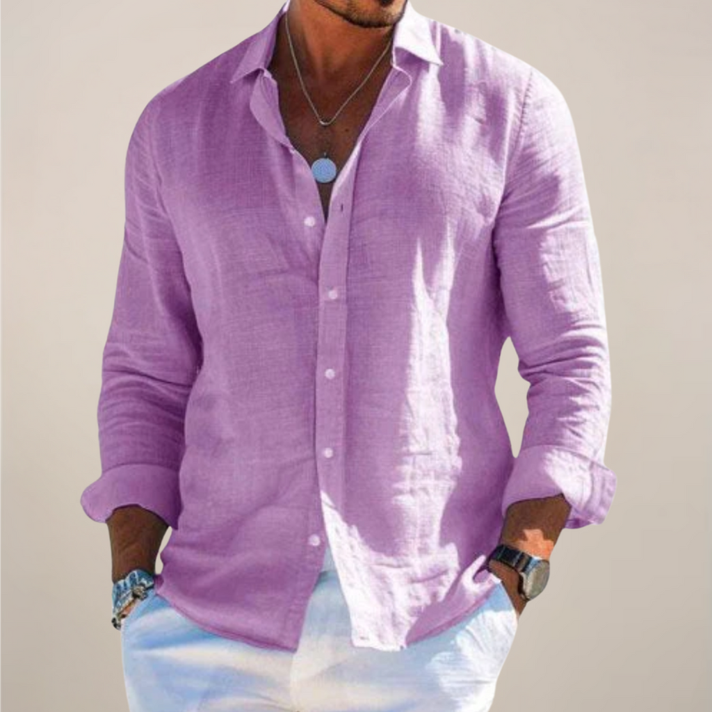 Casual Linen-Blend Shirt with Button-Front and Classic Point Collar