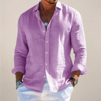 Casual Linen-Blend Shirt with Button-Front and Classic Point Collar