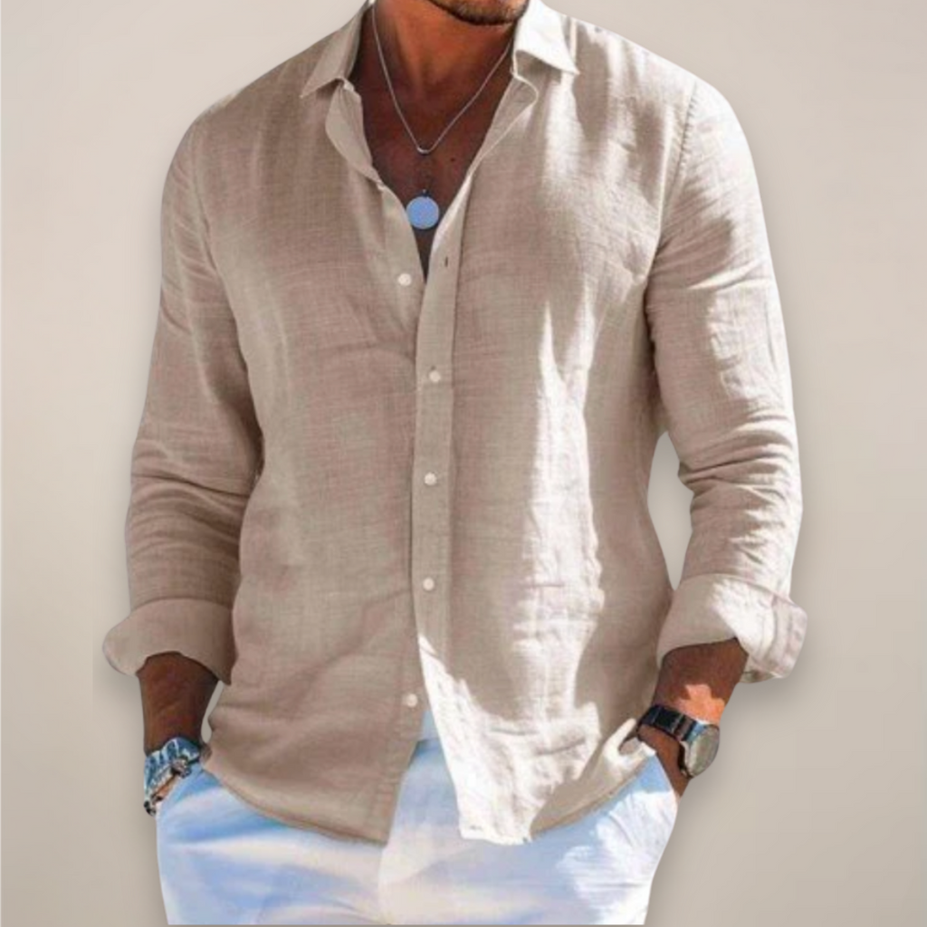Casual Linen-Blend Shirt with Button-Front and Classic Point Collar