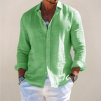 Casual Linen-Blend Shirt with Button-Front and Classic Point Collar