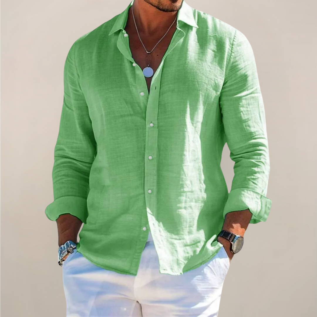 Casual Linen-Blend Shirt with Button-Front and Classic Point Collar