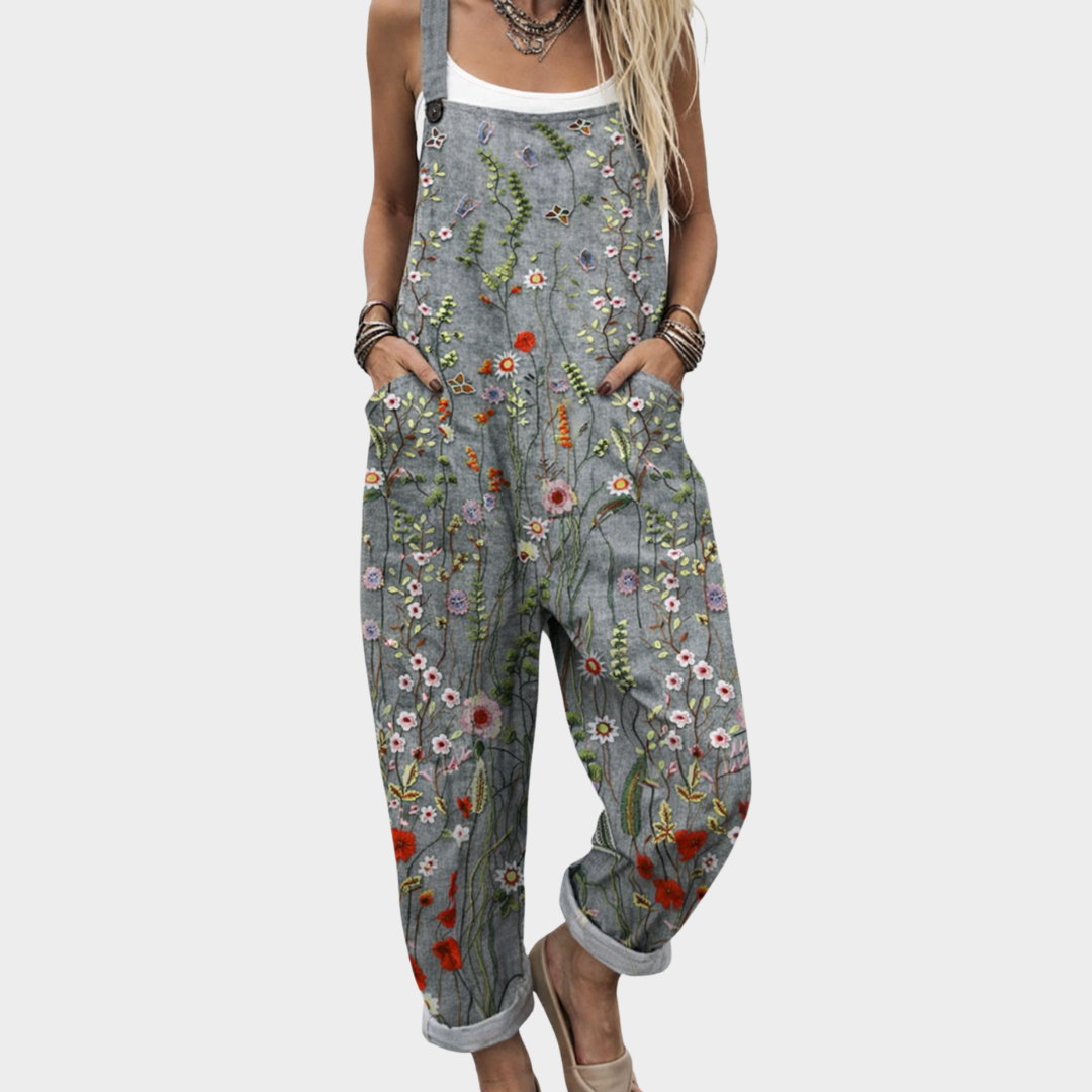 Effortless Chic Printed Overalls with Straps and Patch Pockets