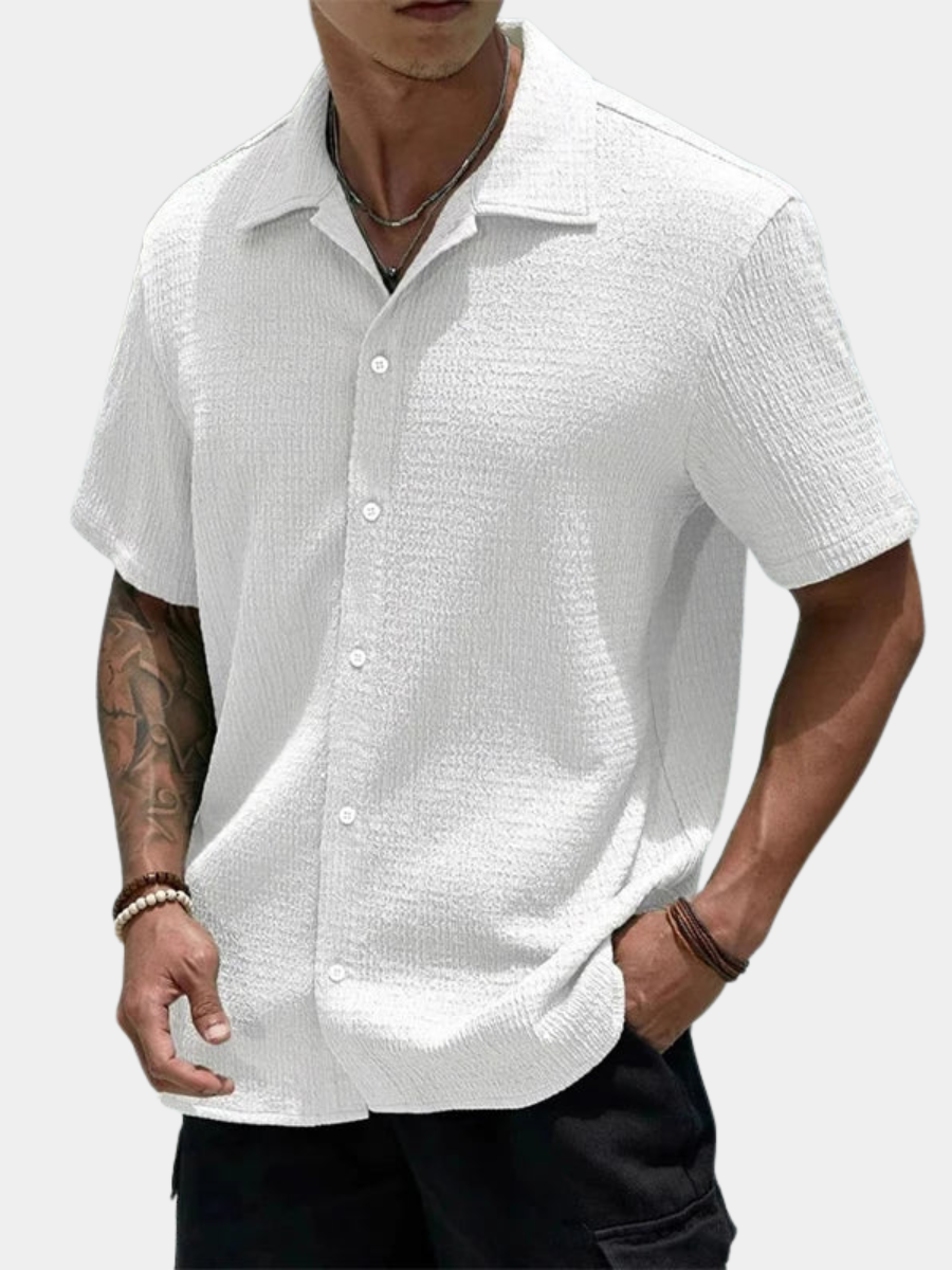 Relaxed Cuban-Collar Shirt with Button-Front