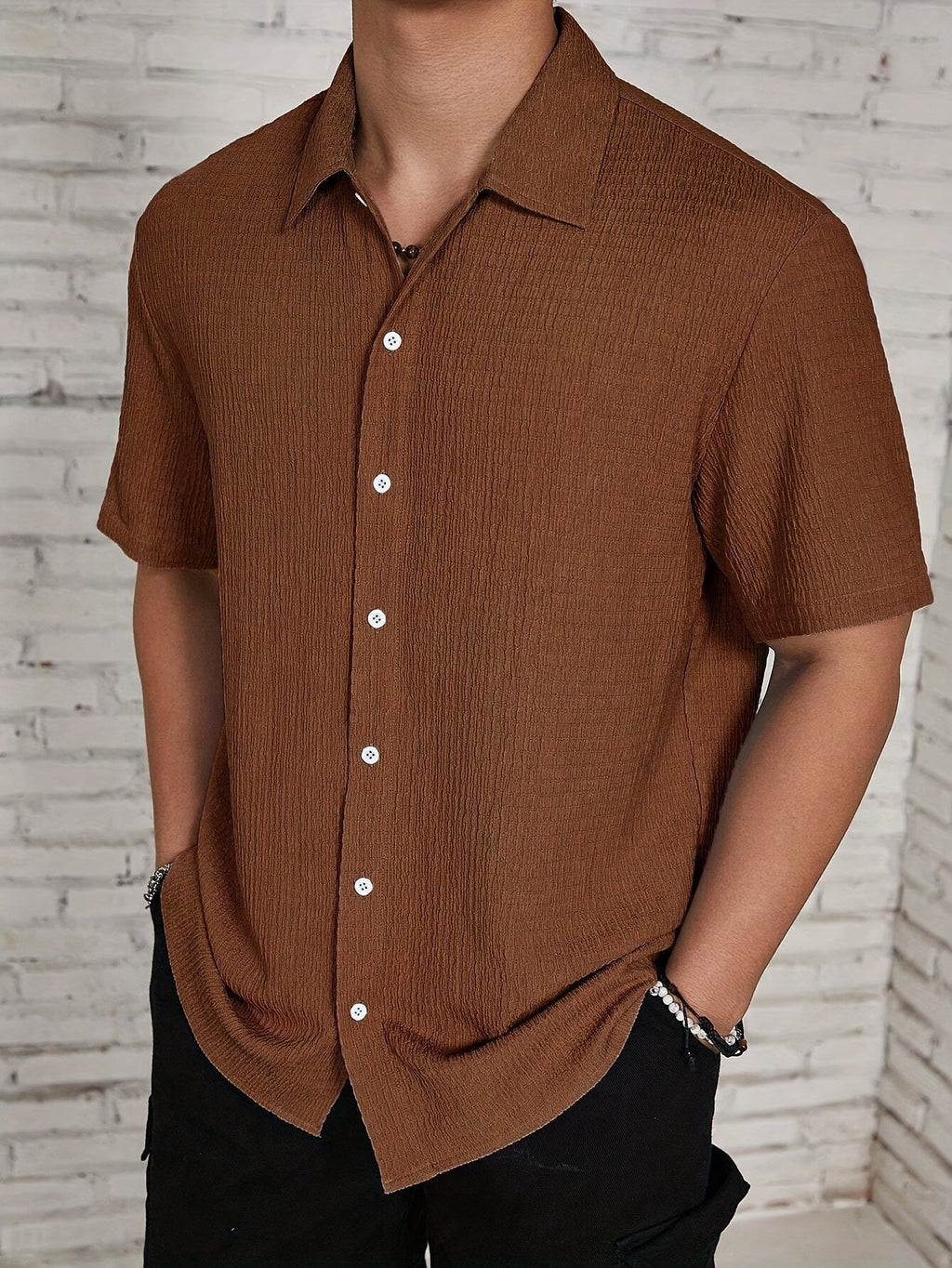 Relaxed Cuban-Collar Shirt with Button-Front