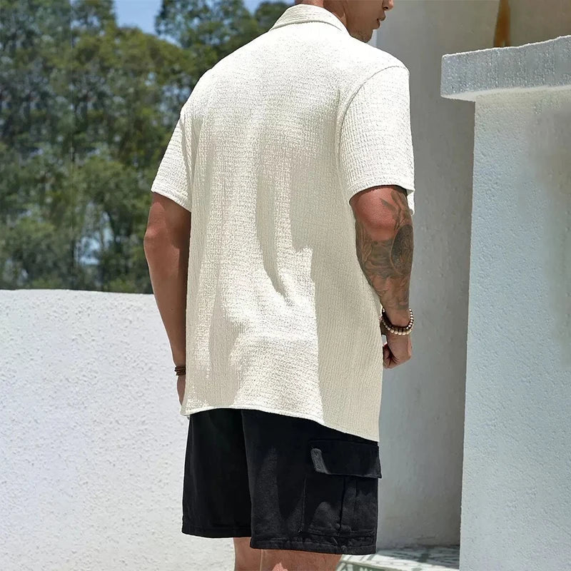 Relaxed Cuban-Collar Shirt with Button-Front