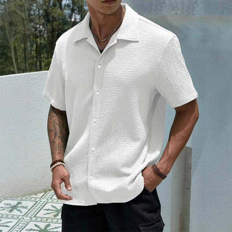 Relaxed Cuban-Collar Shirt with Button-Front