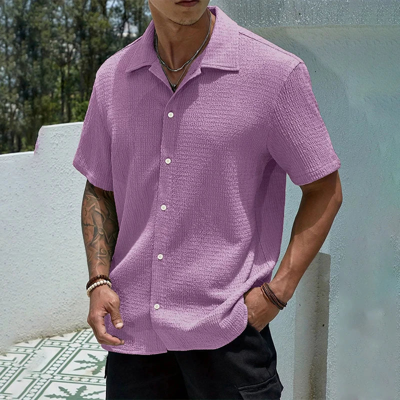 Relaxed Cuban-Collar Shirt with Button-Front