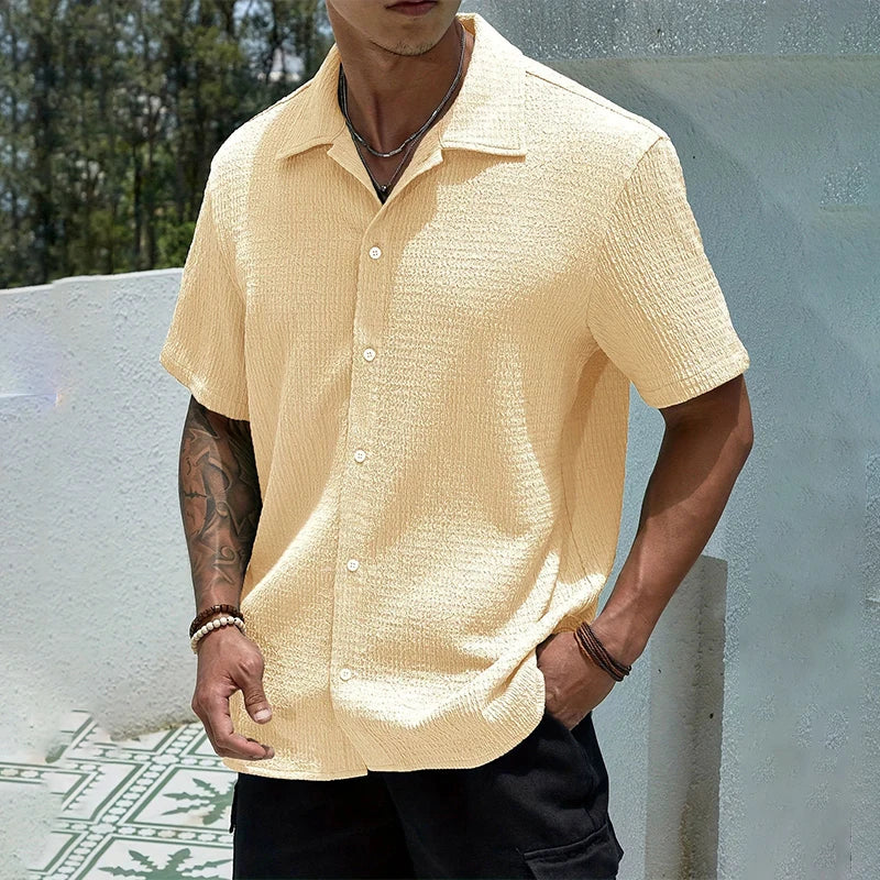 Relaxed Cuban-Collar Shirt with Button-Front