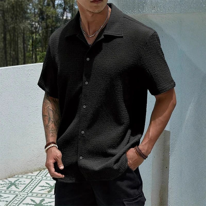 Relaxed Cuban-Collar Shirt with Button-Front