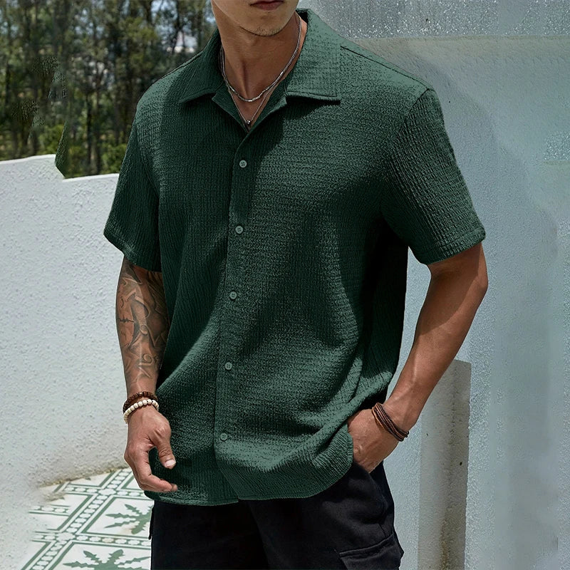Relaxed Cuban-Collar Shirt with Button-Front