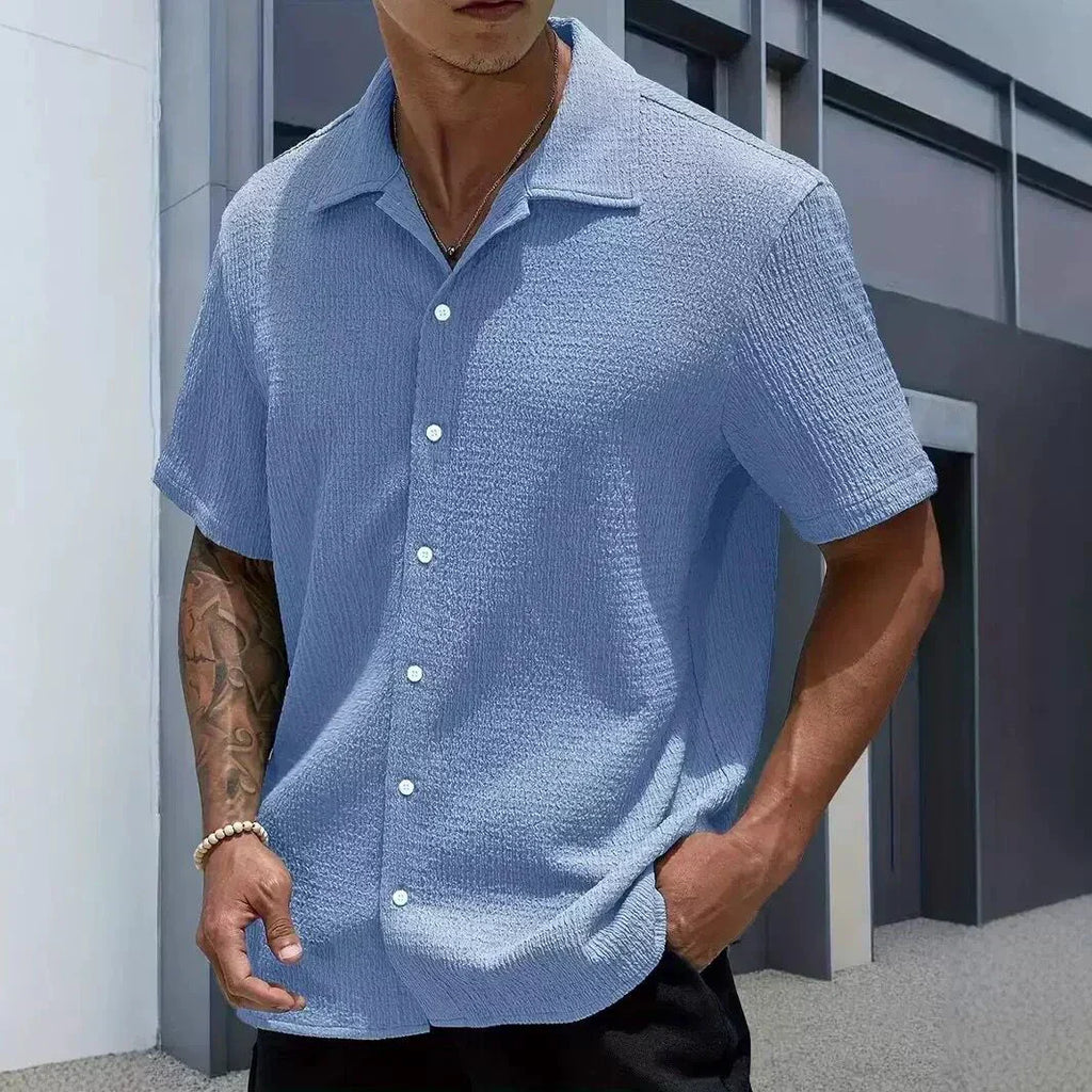Relaxed Cuban-Collar Shirt with Button-Front