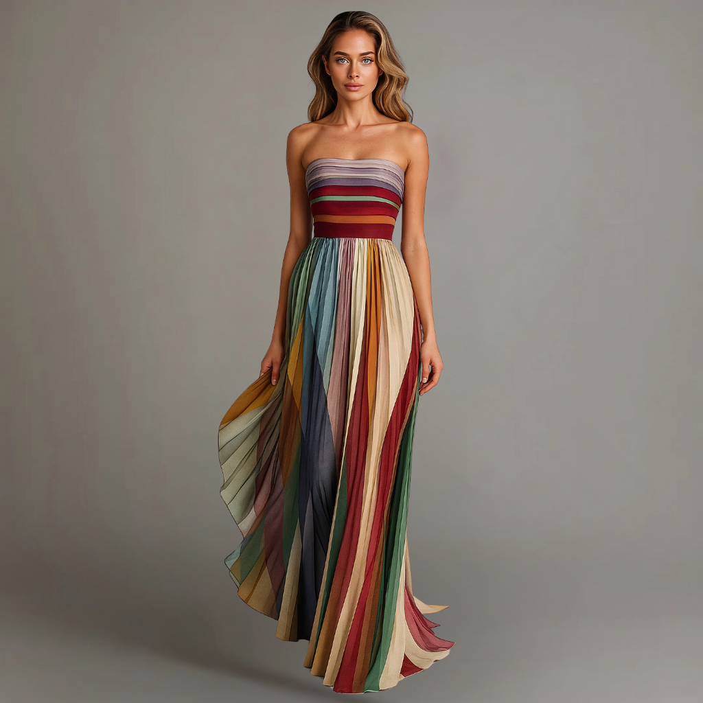Leontine | Elegant Pleated Strapless Maxi Dress