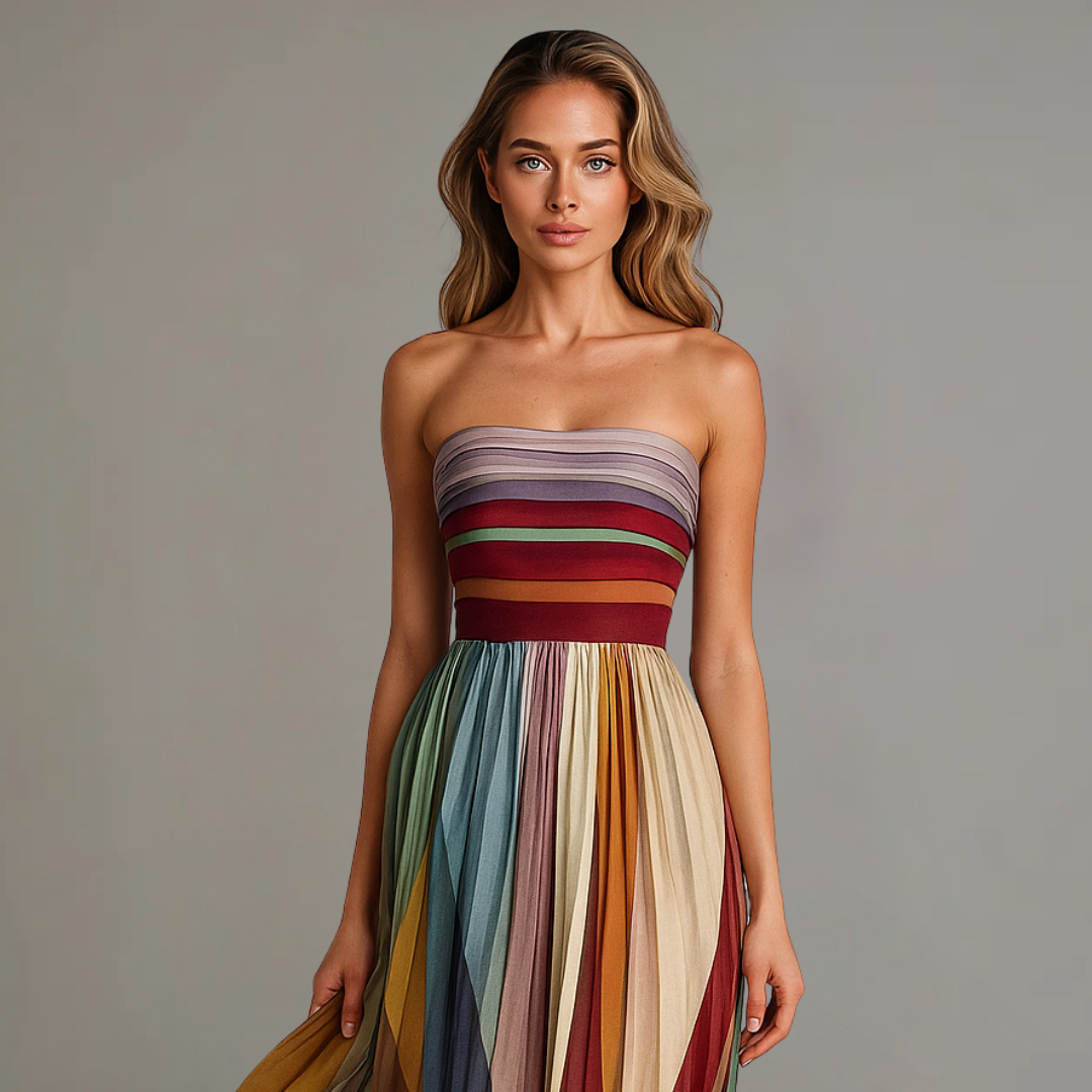 Leontine | Elegant Pleated Strapless Maxi Dress