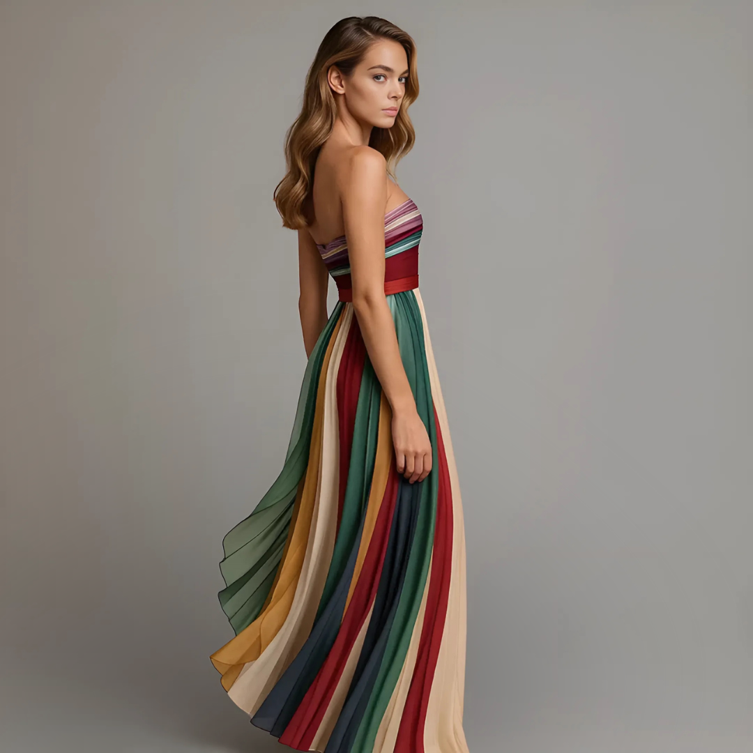 Leontine | Elegant Pleated Strapless Maxi Dress