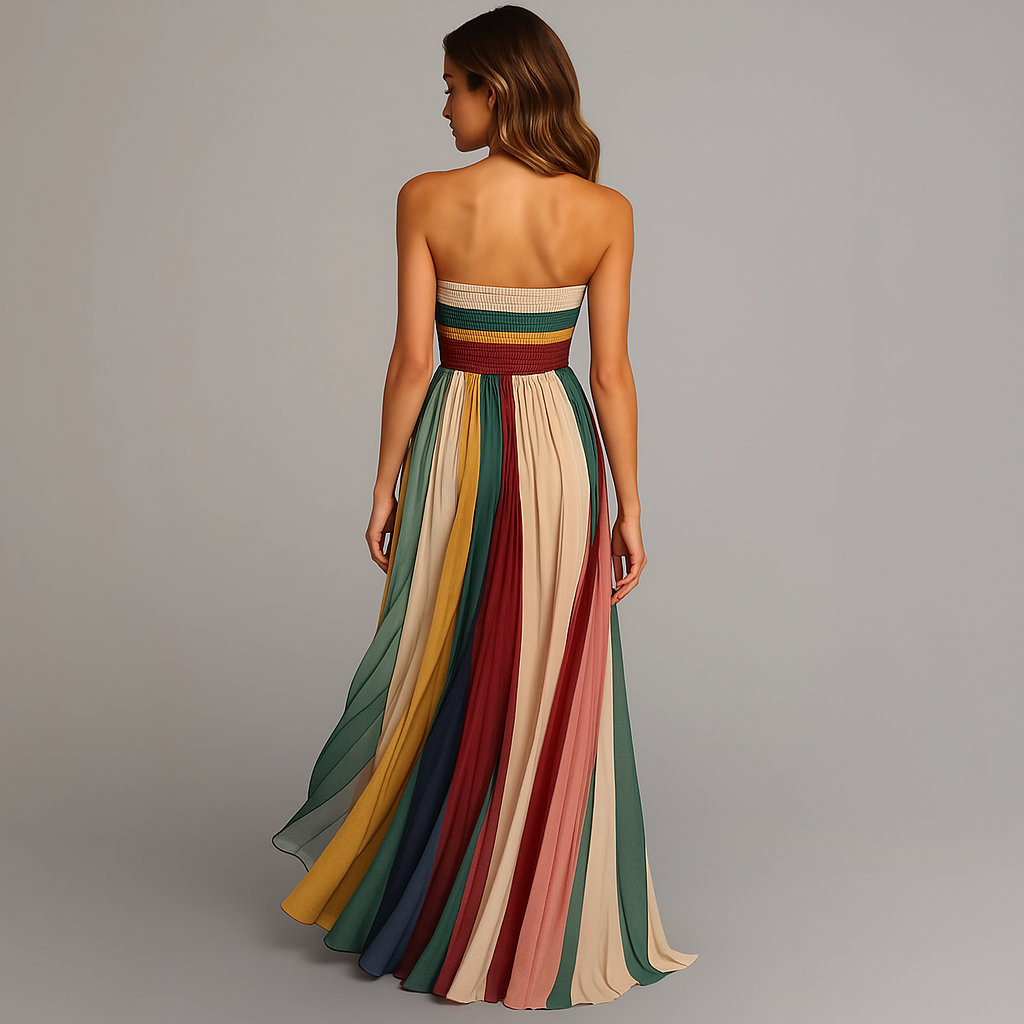 Leontine | Elegant Pleated Strapless Maxi Dress