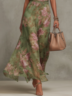 Elegant Halter-Neck Maxi Chiffon Dress with Floral Print