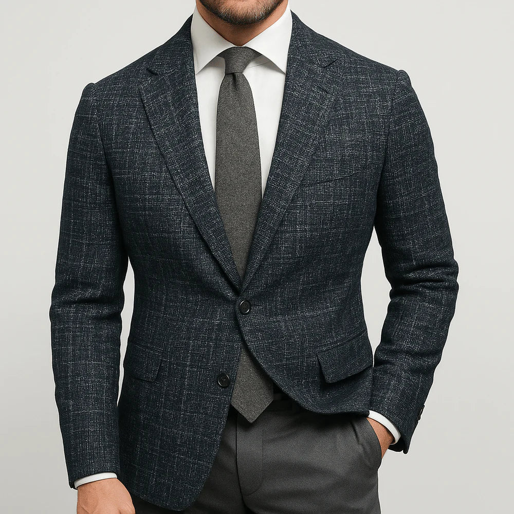 Men's Woven Blazer with Notched Lapels and Two-Button Front for a Sharp Professional Look