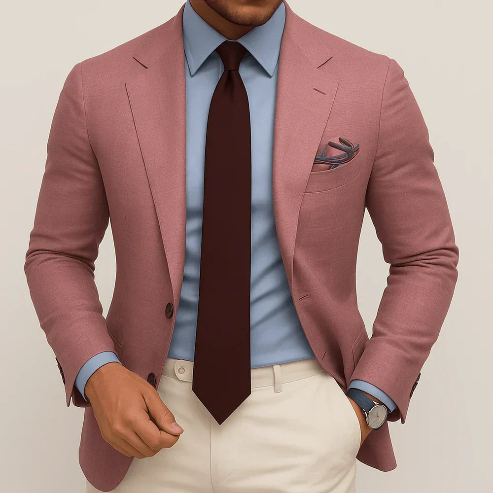 Men's Woven Blazer with Notched Lapels and Two-Button Front for a Sharp Professional Look