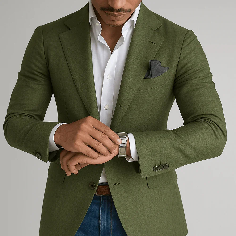Men's Woven Blazer with Notched Lapels and Two-Button Front for a Sharp Professional Look