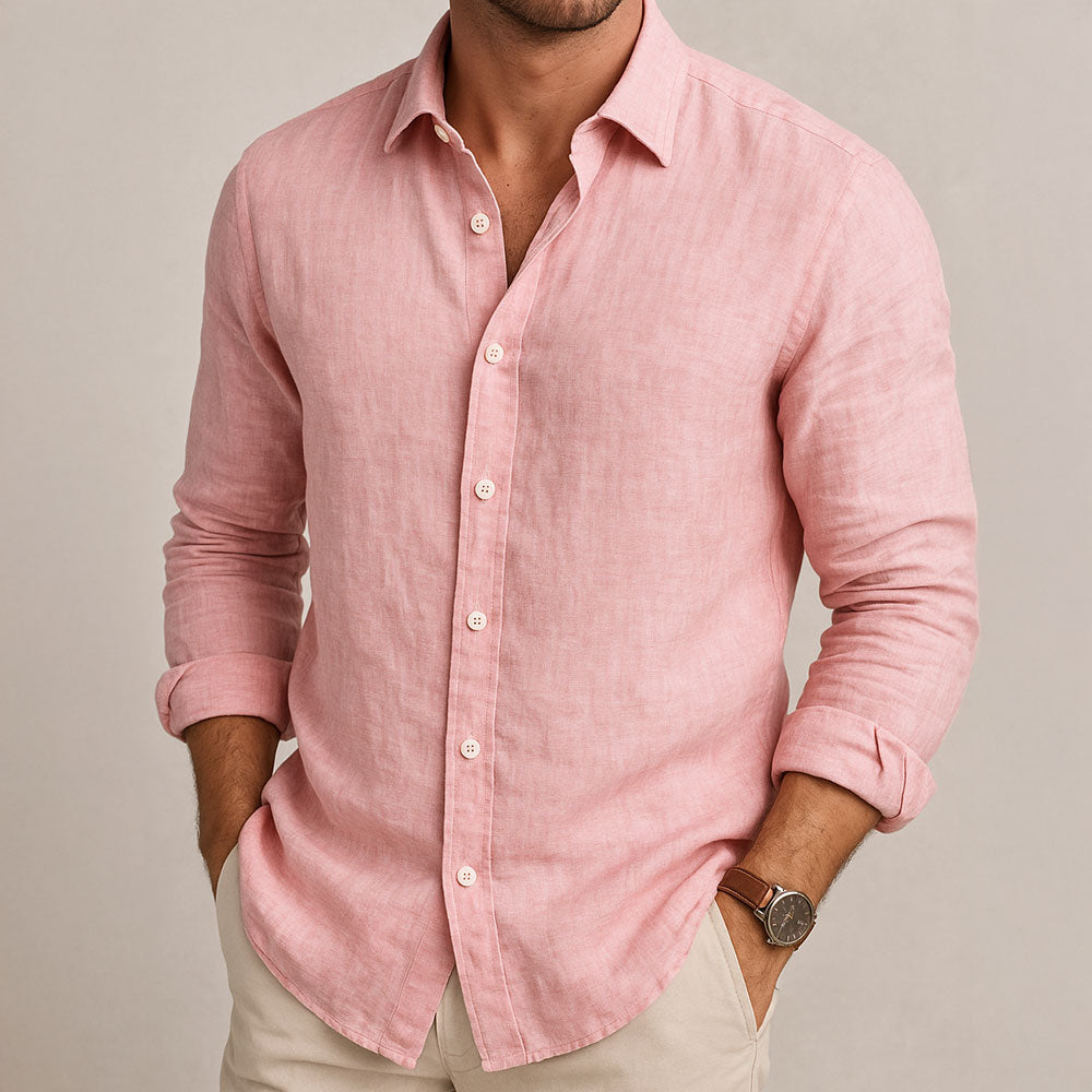 Men's Casual Linen-Blend Shirt with Button-Front Closure
