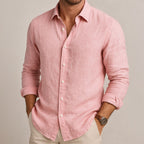Men's Casual Linen-Blend Shirt with Button-Front Closure