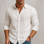 Men's Casual Linen-Blend Shirt with Button-Front Closure