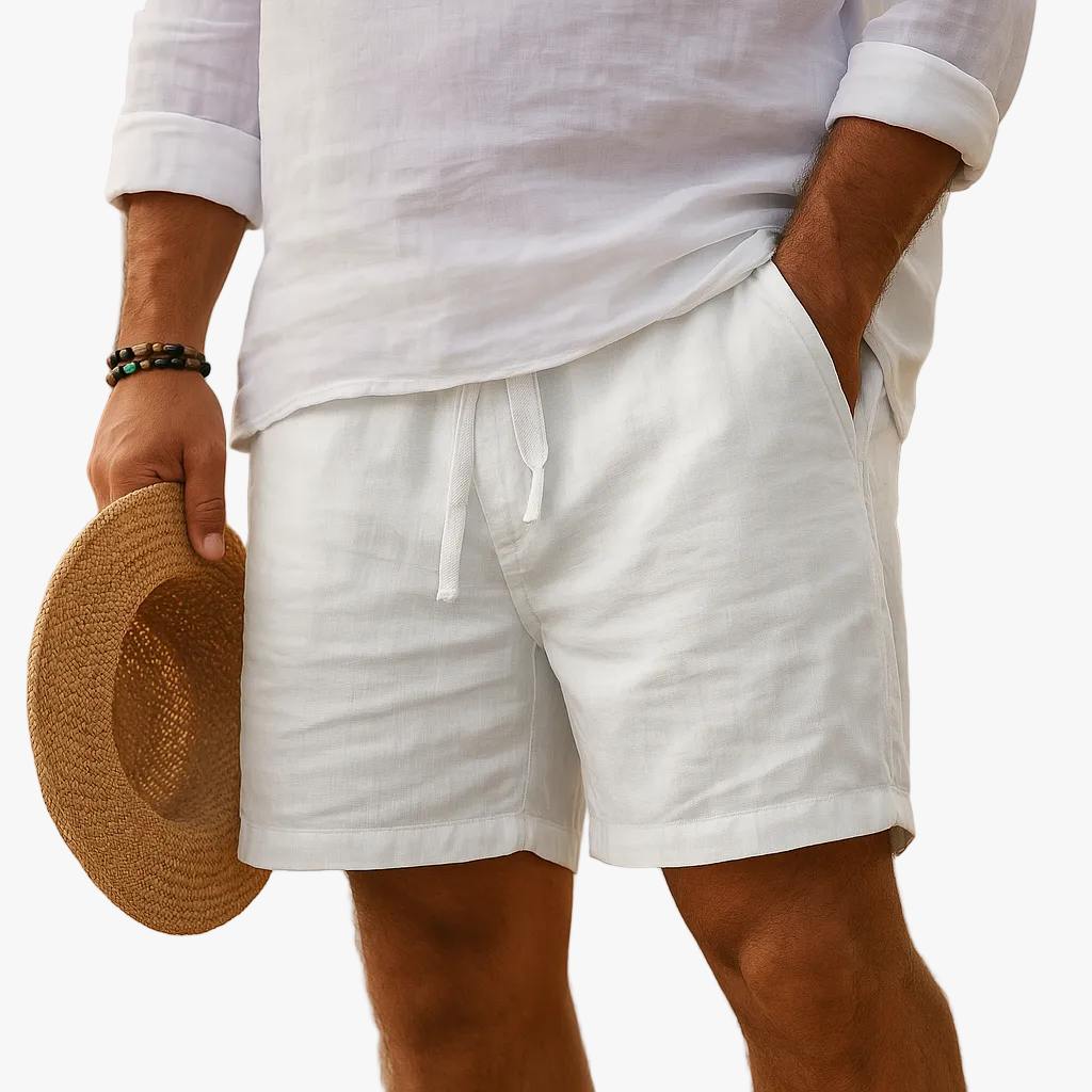 Men's Linen-Blend Casual Shorts with Drawstring Waist and Handy Pockets