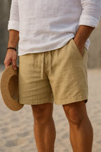Men's Linen-Blend Casual Shorts with Drawstring Waist and Handy Pockets