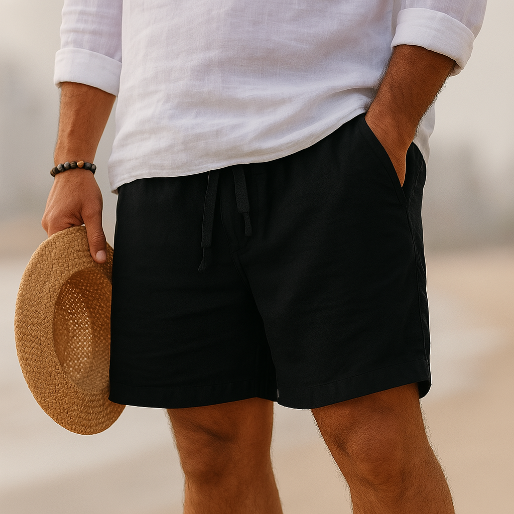 Men's Linen-Blend Casual Shorts with Drawstring Waist and Handy Pockets