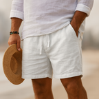 Men's Linen-Blend Casual Shorts with Drawstring Waist and Handy Pockets