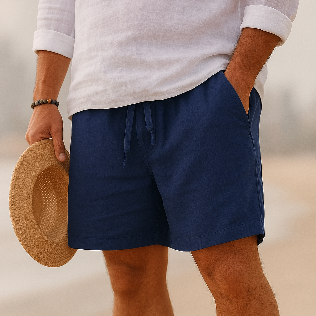 Men's Linen-Blend Casual Shorts with Drawstring Waist and Handy Pockets