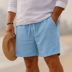 Men's Linen-Blend Casual Shorts with Drawstring Waist and Handy Pockets