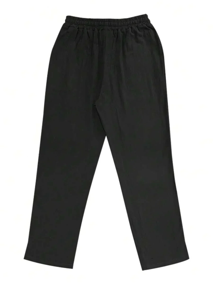 Men's Linen Casual Pants with Adjustable Drawstring Waist and Handy Slant Pockets
