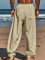 Men's Linen Casual Pants with Adjustable Drawstring Waist and Handy Slant Pockets