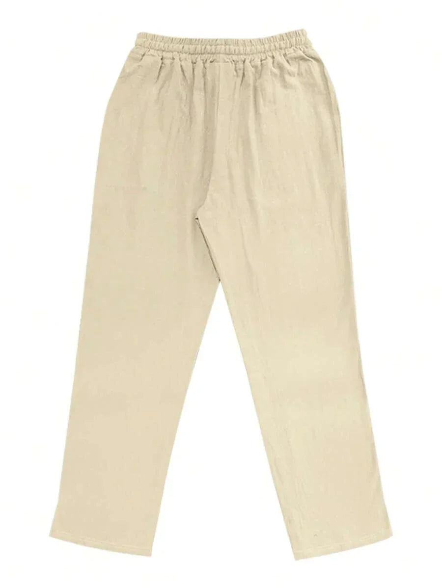 Men's Linen Casual Pants with Adjustable Drawstring Waist and Handy Slant Pockets