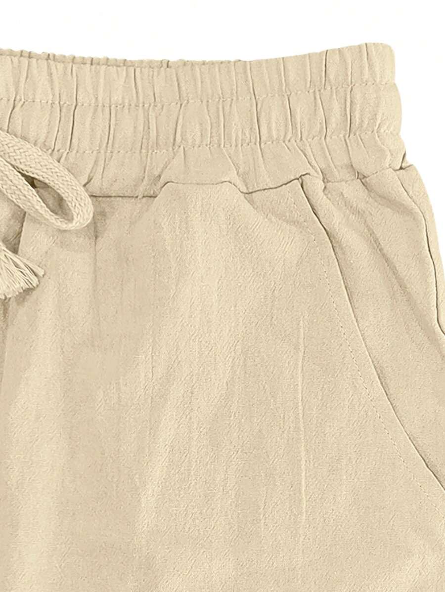 Men's Linen Casual Pants with Adjustable Drawstring Waist and Handy Slant Pockets