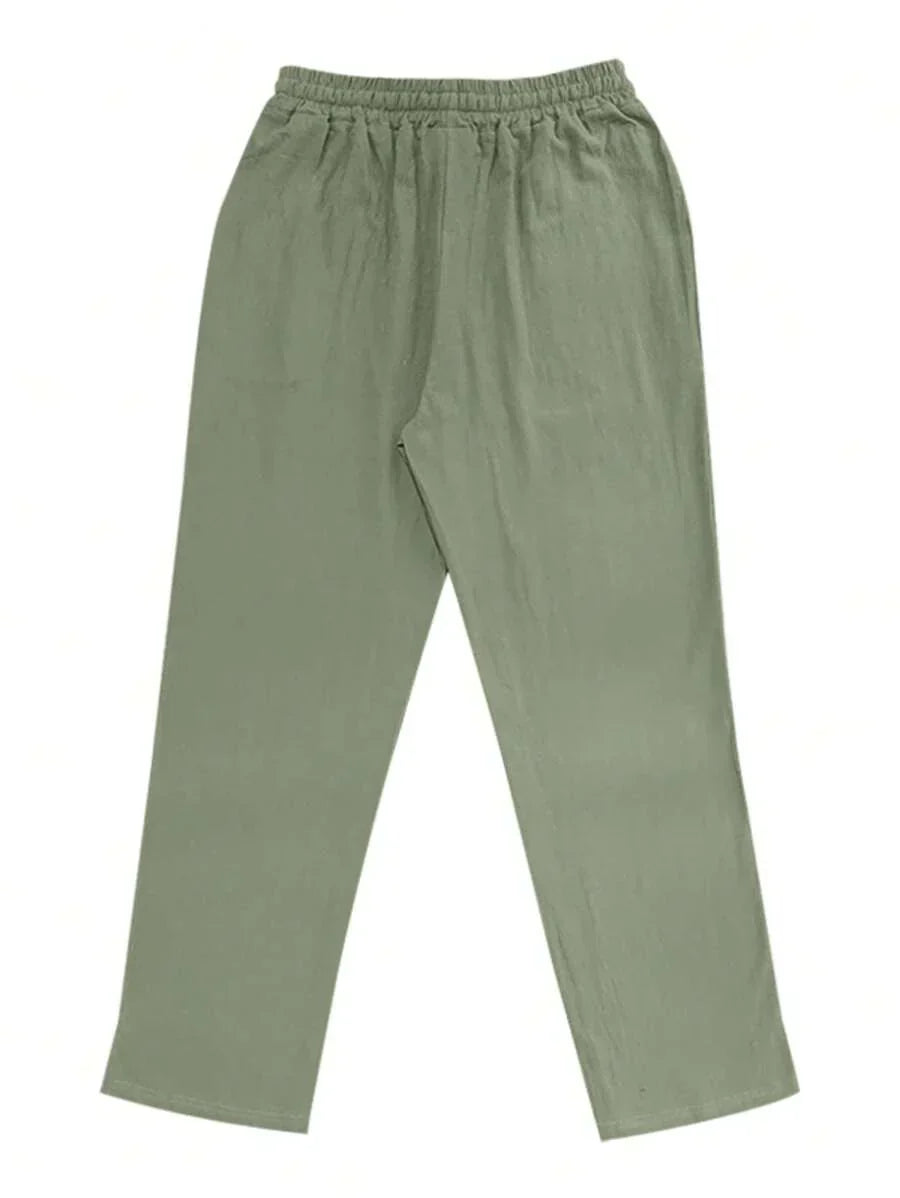 Men's Linen Casual Pants with Adjustable Drawstring Waist and Handy Slant Pockets
