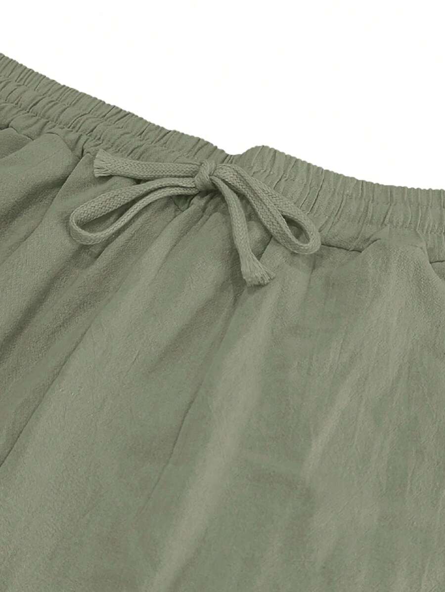 Men's Linen Casual Pants with Adjustable Drawstring Waist and Handy Slant Pockets