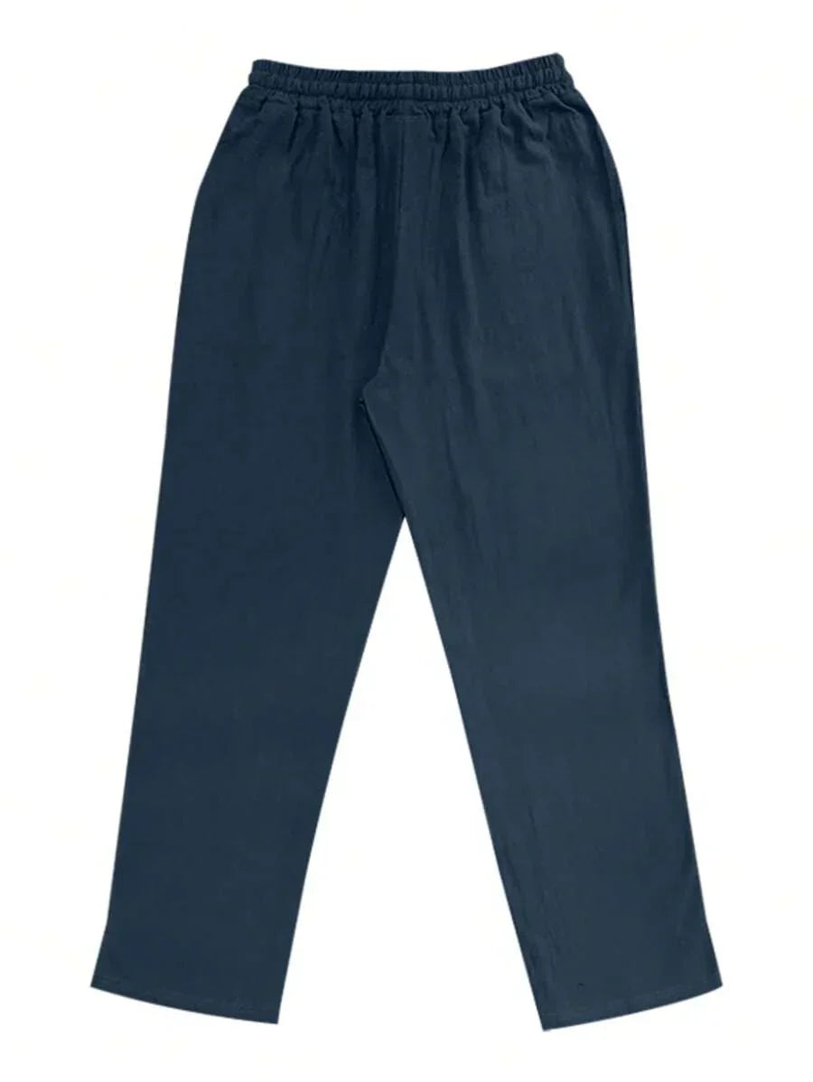 Men's Linen Casual Pants with Adjustable Drawstring Waist and Handy Slant Pockets