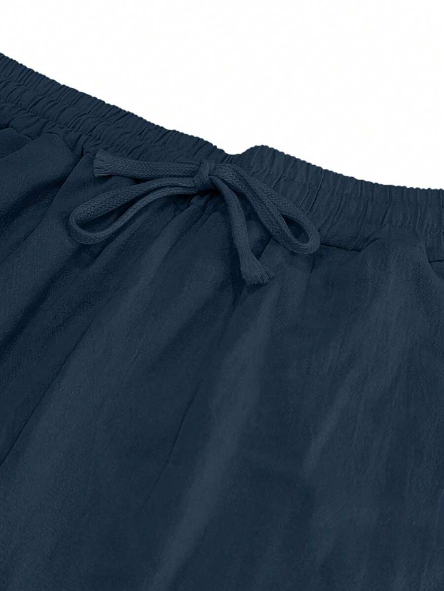 Men's Linen Casual Pants with Adjustable Drawstring Waist and Handy Slant Pockets
