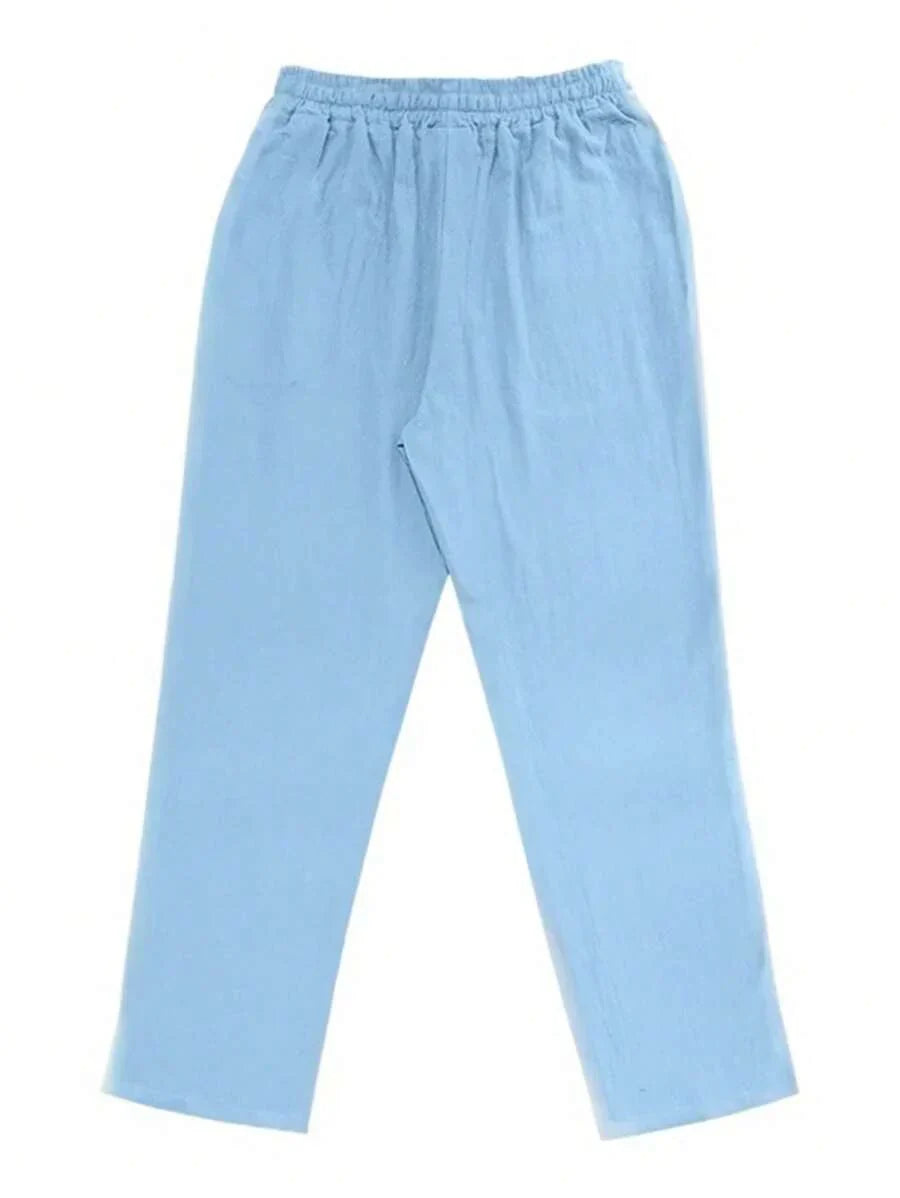 Men's Linen Casual Pants with Adjustable Drawstring Waist and Handy Slant Pockets