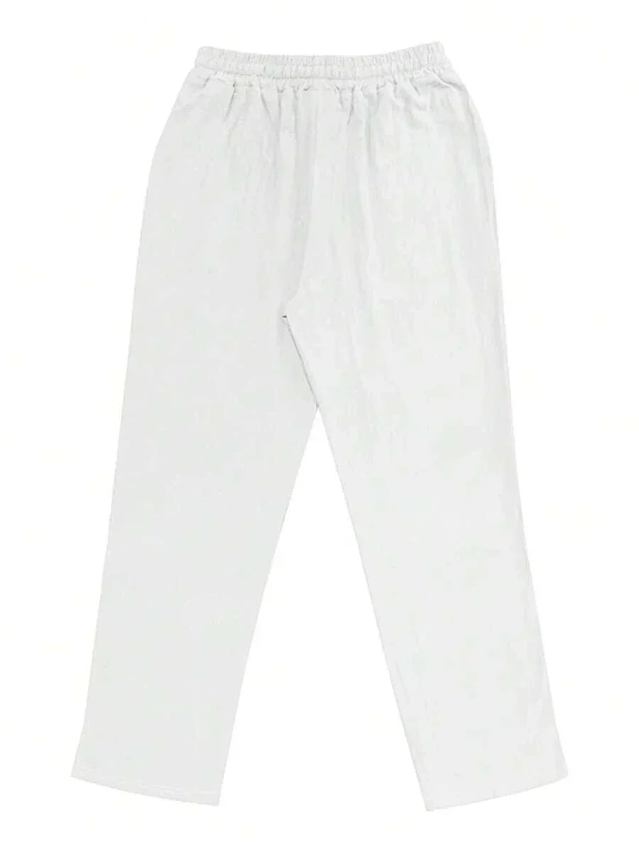 Men's Linen Casual Pants with Adjustable Drawstring Waist and Handy Slant Pockets