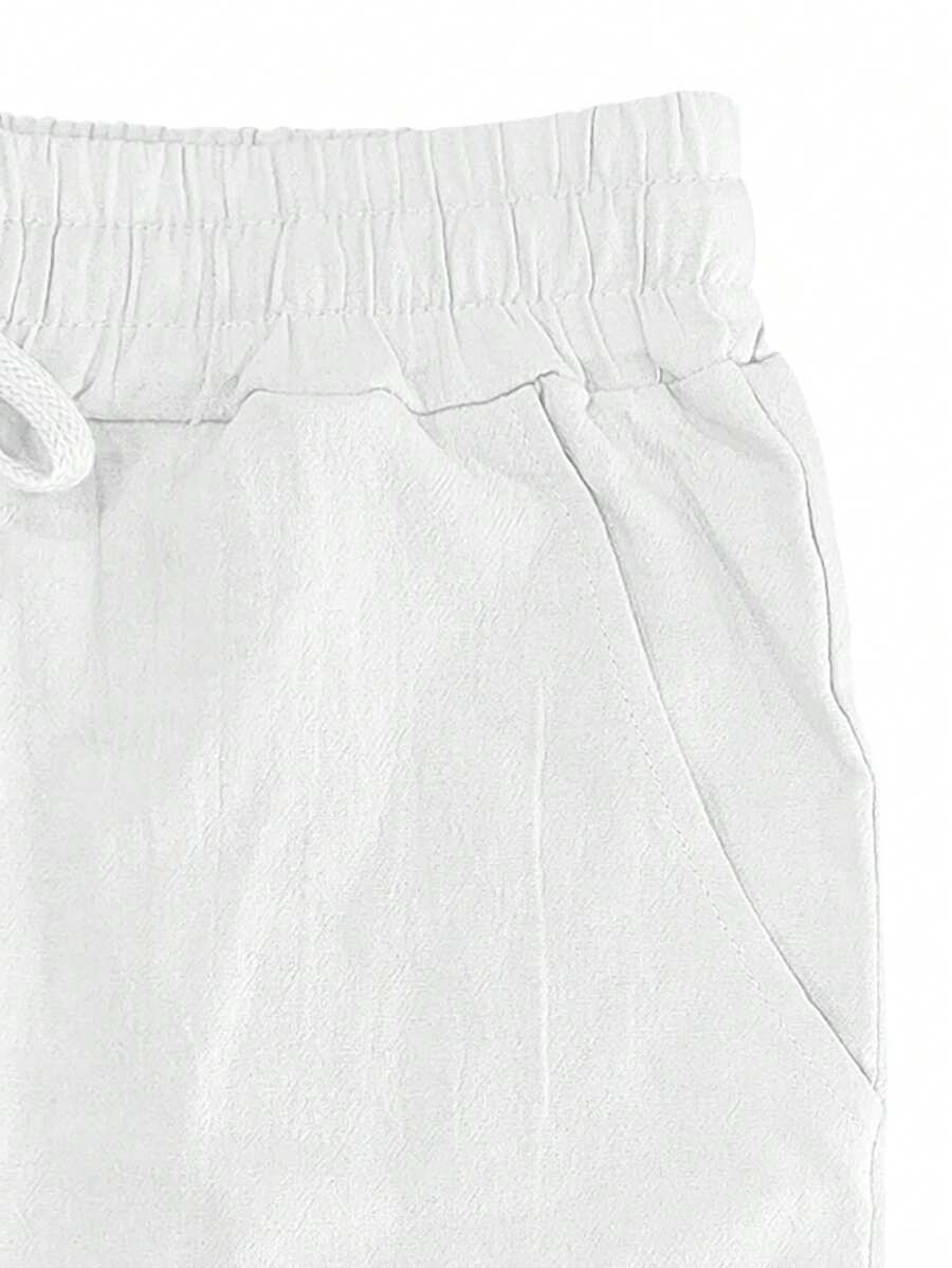 Men's Linen Casual Pants with Adjustable Drawstring Waist and Handy Slant Pockets