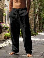 Men's Linen Casual Pants with Adjustable Drawstring Waist and Handy Slant Pockets
