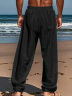 Men's Linen Casual Pants with Adjustable Drawstring Waist and Handy Slant Pockets